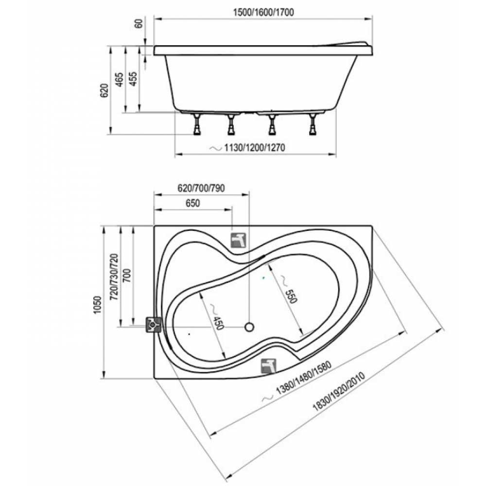 Асимметричная ванна Ravak ROSA II 150 X 105, правая, CJ21000000