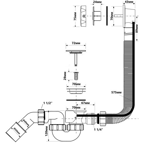 Сифон McAlpine для ванны (автомат) 40/50 SZC HC31M-S2-AB