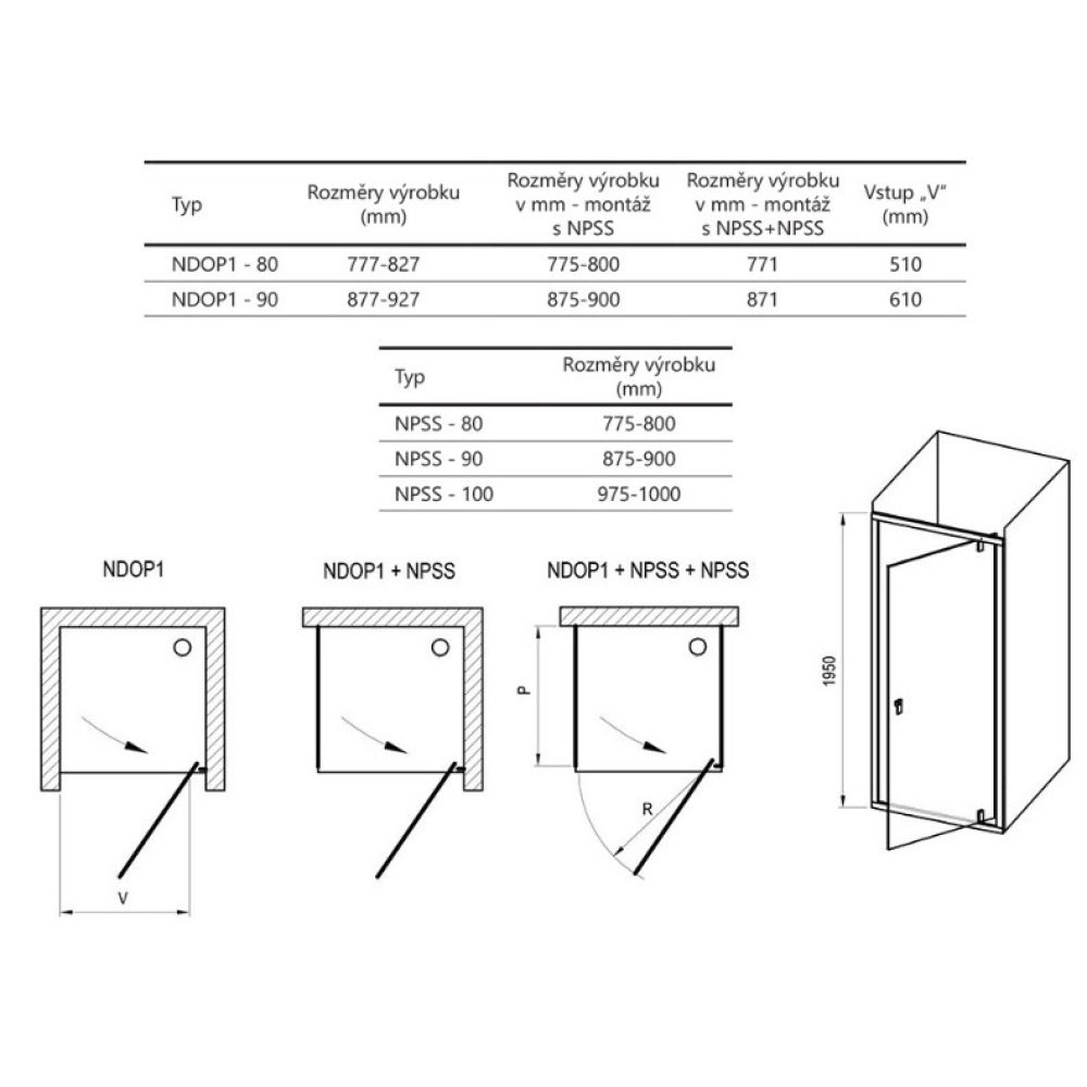 Душевые двери Ravak Nexty NDOP1-90 ПОЛИР. АЛЮМ.+TRANSPARENT, 03O70C00Z1