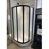 Комплект: Полукруглый душевой уголок Ravak SUPERNOVA SKCP4 - 90 Grape, стекло, черный, 3117O302ZG + Поддон Ravak GALAXY ELIPSO 90 PAN, акрил, A227701410 (Выставочный образец)