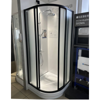 Комплект: Полукруглый душевой уголок Ravak SUPERNOVA SKCP4 - 90 Grape, стекло, черный, 3117O302ZG + Поддон Ravak GALAXY ELIPSO 90 PAN, акрил, A227701410 (Выставочный образец)