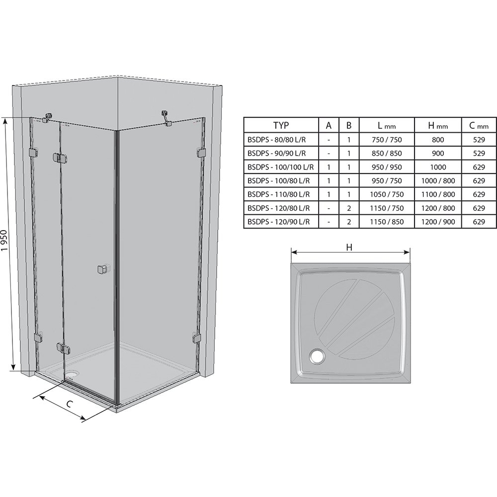 Прямоугольная душевая кабина Ravak BRILLIANT BSDPS - 120x80 R Transparent, хром, безопасное стекло, 0UPG4A00Z1