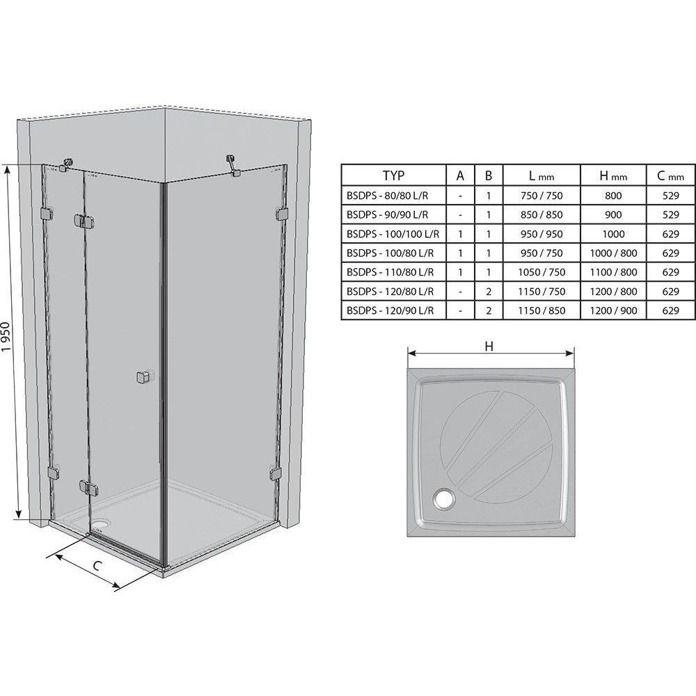 Душова кабіна Ravak BRILLIANT BSDPS - 120x90 L Transparent, хром, безпечне скло, 0ULG7A00Z1