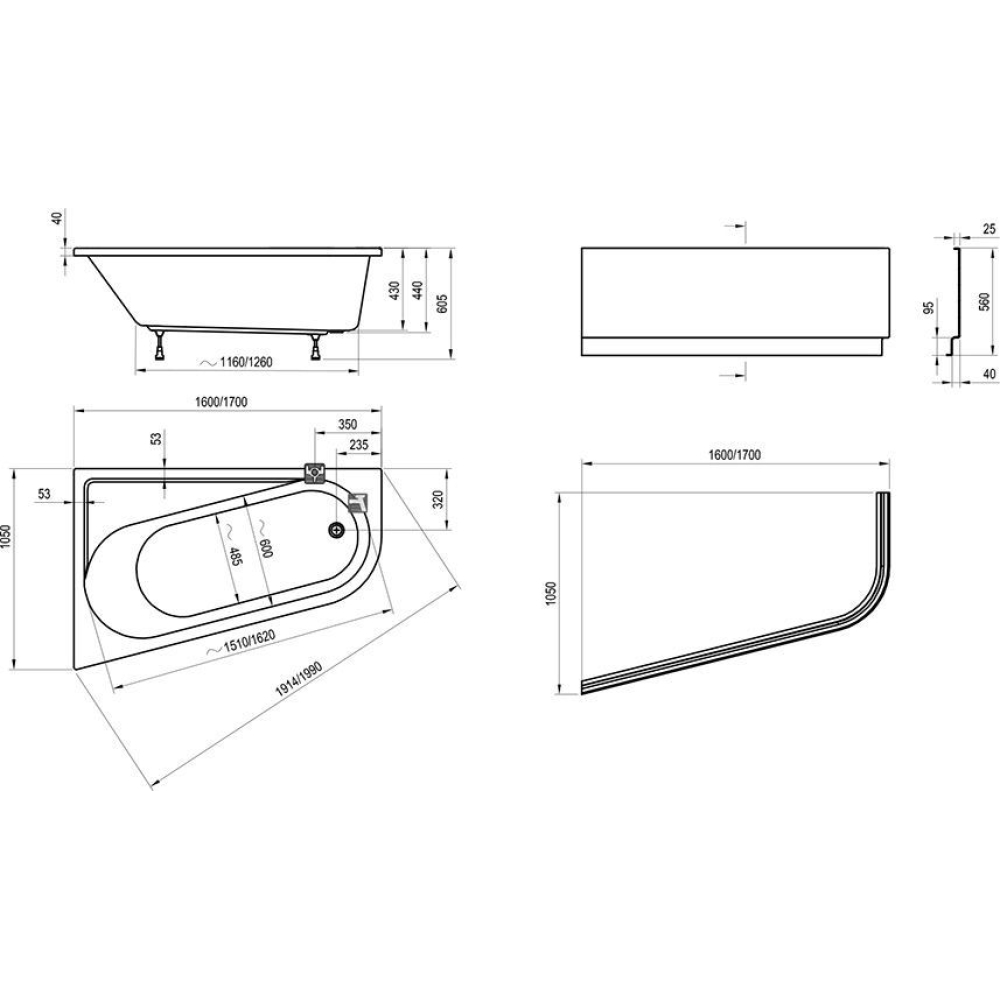Ванна акриловая Ravak CHROME 170х105 см R CA41000000