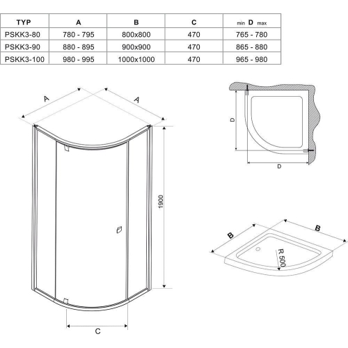 Душова штора Ravak PIVOT PSKK 3 - 90 Transparent, кутова, скло, 37677100Z1