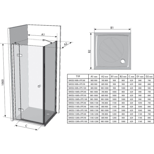 Стінка для душової кабінки Ravak SMARTLINE SMPS - 100 L Transparent, фурнітура хром, безпечний стек