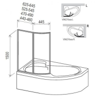 Шторка для ванны Ravak VSK2 ROSA - 140 L Transparent, 76L70100Z1