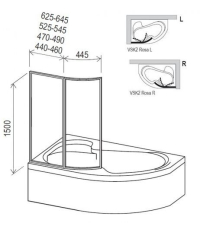 Шторка для ванны Ravak VSK2 ROSA - 140 L Transparent, 76L70100Z1