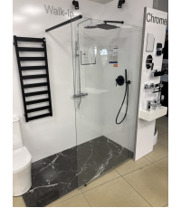 Нерухома стінка Ravak Walk-In Wall 120 + Тримач Walk In W SET-90 Wall/Corner чорний, безпечне скло, GW9WG0300Z1+GWD010003018