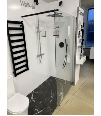 Нерухома стінка Ravak Walk-In Wall 120 + Тримач Walk In W SET-90 Wall/Corner чорний, безпечне скло, GW9WG0300Z1+GWD010003018