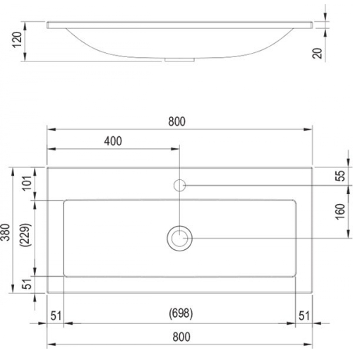 Мебельная раковина с отверстием Ravak Clear 800, white, XJJ01180000