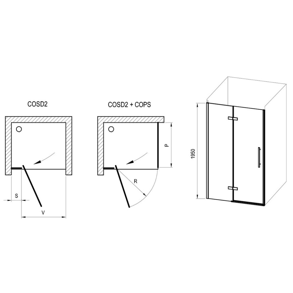 Душевые двери Ravak Cool COSD2-110 Transparent, Чёрный, безопасное стекло, X0VVDC300Z1
