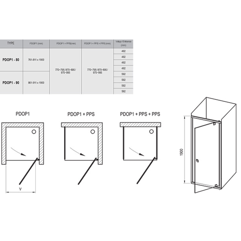  Душові двері Ravak PIVOT PDOP1-90, чорний + TRANSPARENT, 03G70300Z1