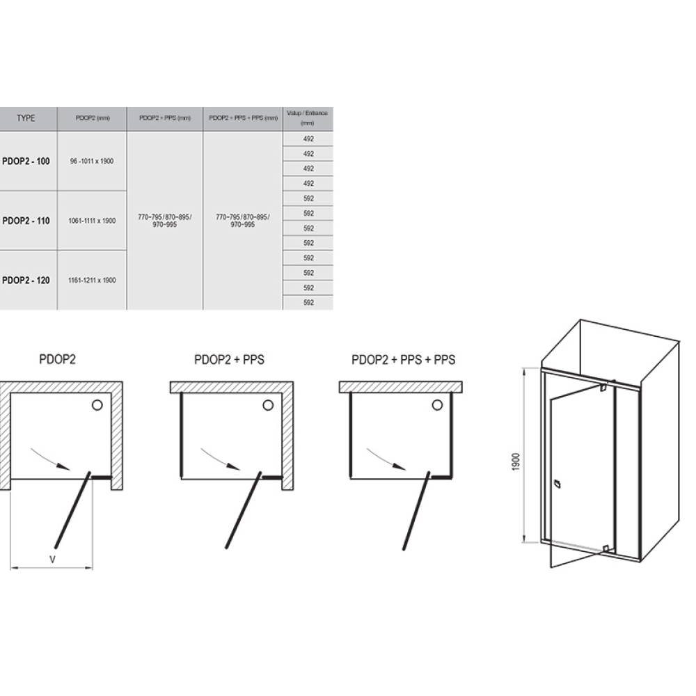 Душевые двери Ravak PIVOT PDOP2 - 100 черный + TRANSPARENT, 03GA0300Z1