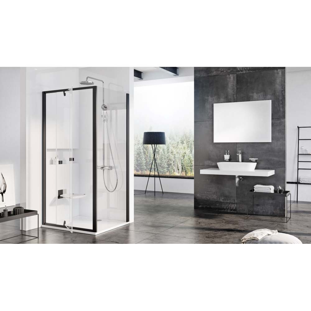 Стенка для душевой кабинки Ravak PIVOT PPS - 90, черный +TRANSPARENT, 90G70300Z1
