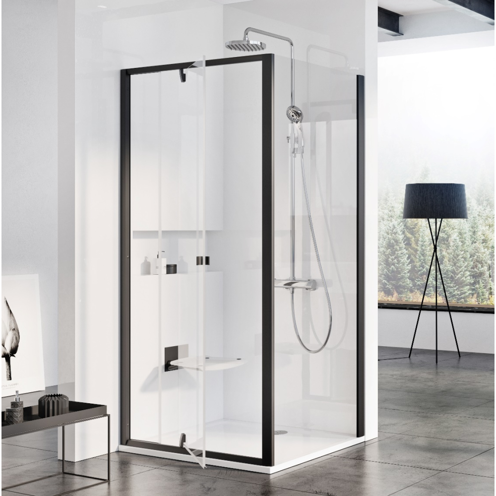Стенка для душевой кабинки Ravak PIVOT PPS - 90, черный +TRANSPARENT, 90G70300Z1
