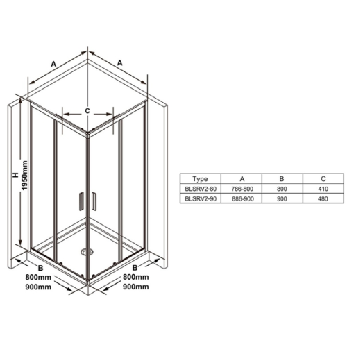 Душовий куточок Ravak BLIX Slim BLSRV2-80, полірів. алюміній + TRANSPARENT, X1LM40C00Z1