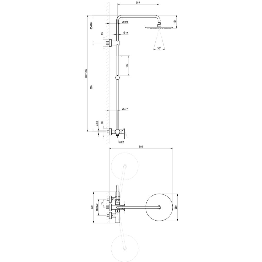  Душева система Ravak Spring SG 098.20BL Black (Чорний) X070559