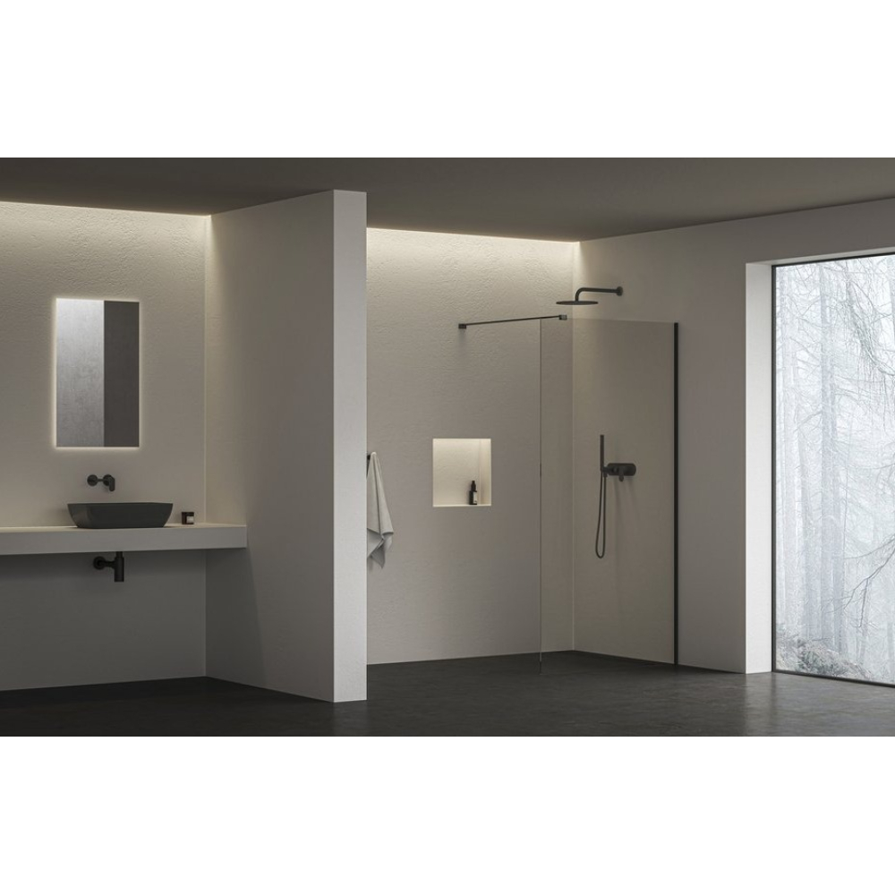 Нерухома стінка Ravak Walk-In Air Wall 120 + Тримач Walk In W SET-90 Wall/Corner чорний, безпечне скло, GW9WG0300Z1C+GWD010003018