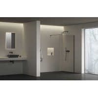 Нерухома стінка Ravak Walk-In Air Wall 120 + Тримач Walk In W SET-90 Wall/Corner чорний, безпечне скло, GW9WG0300Z1C+GWD010003018