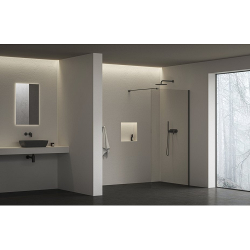 Нерухома стінка Ravak Walk-In Air Wall 120 + Тримач Walk In W SET-90 Wall/Corner чорний, безпечне скло, GW9WG0300Z1C+GWD010003018