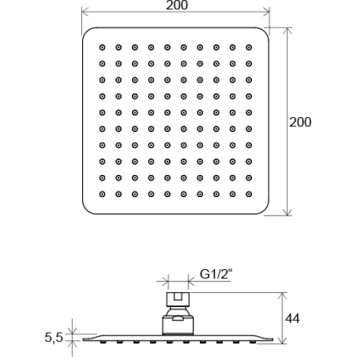 Насадка для душа квадратная 200 мм, X07P334