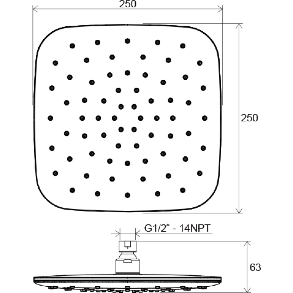  Верхній душ квадратний 250 мм Ravak, X07P347