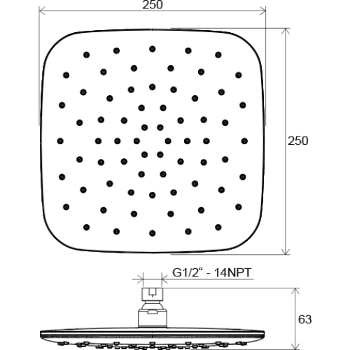 Верхний душ квадратный 250 мм Ravak, X07P347
