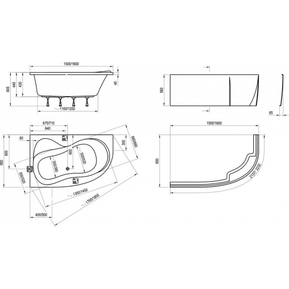 Асимметричная ванна Ravak ROSA 95 160 X 95, левая, C571000000