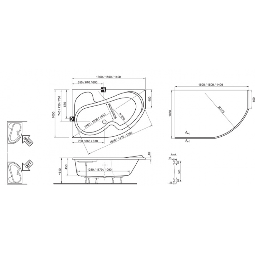 Асимметричная ванна Ravak ROSA I 140 X 105, левая, CI01000000
