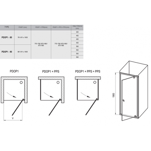 Душевые двери Ravak PIVOT PDOP1-80, черный + TRANSPARENT, 03G40300Z1