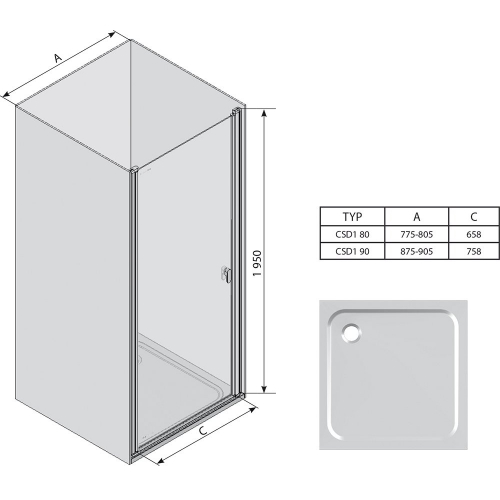 Душевая дверь Ravak CHROME CSD 1 - 80 Transparent, белый профиль, безопасное стекло, 0QV40100Z1