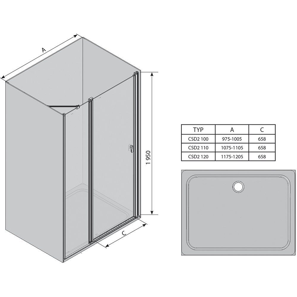 Душевая дверь Ravak CHROME CSD 2 - 120 Transparent, белый профиль, безопасное стекло, 0QVGC100Z1