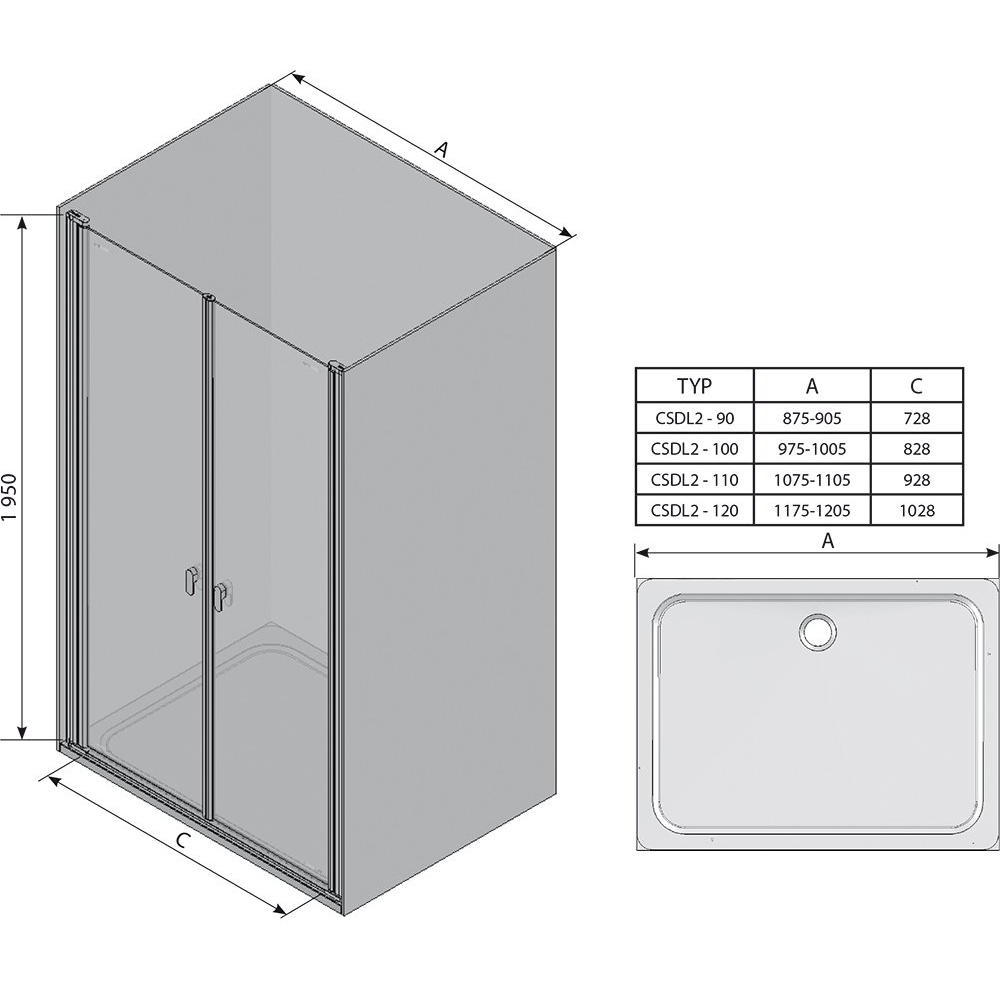 Душевая дверь Ravak CHROME CSDL 2 - 100 Transparent, белый профиль, безопасное стекло, 0QVAC10LZ1