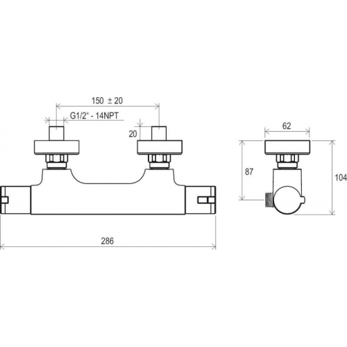 Настінний термостатичний змішувач для ванни Ravak TERMO TE 022.00/150 X070047