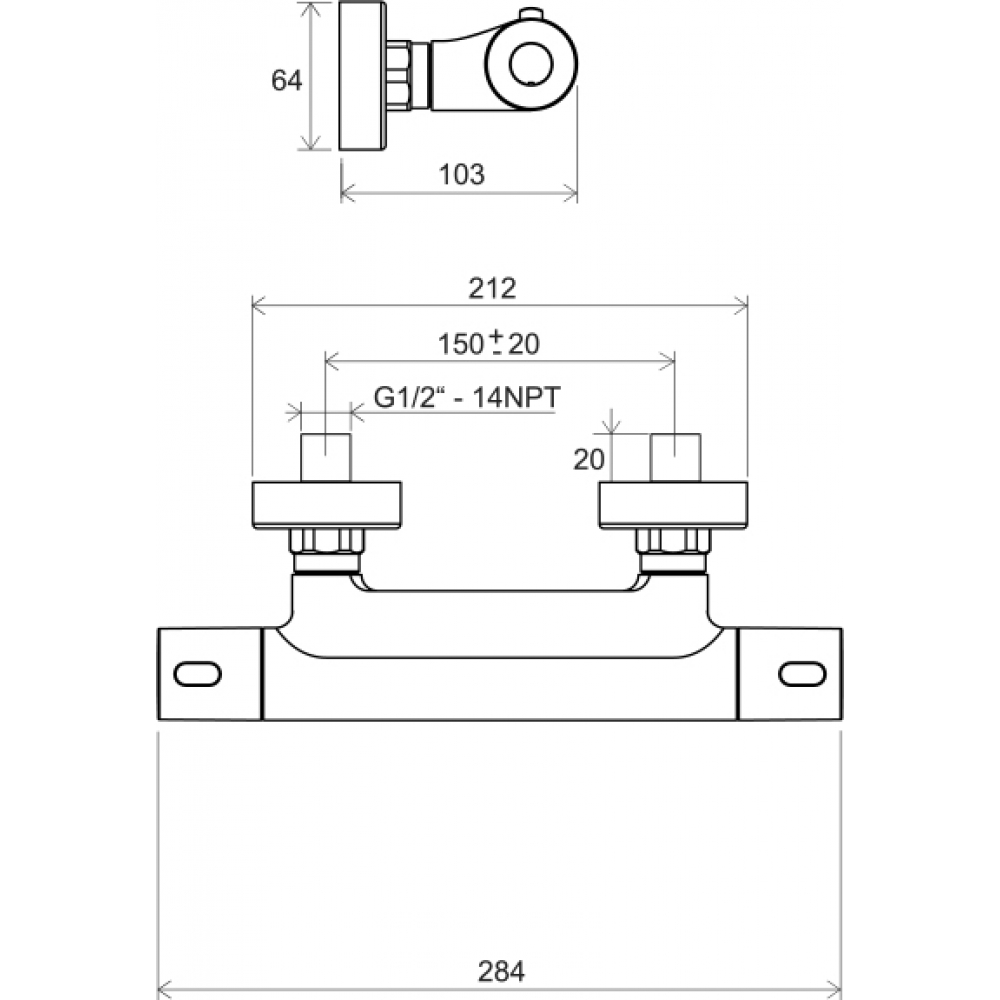 Термостатический смеситель для душа Ravak Termo 300, без лейки 150 мм X070096