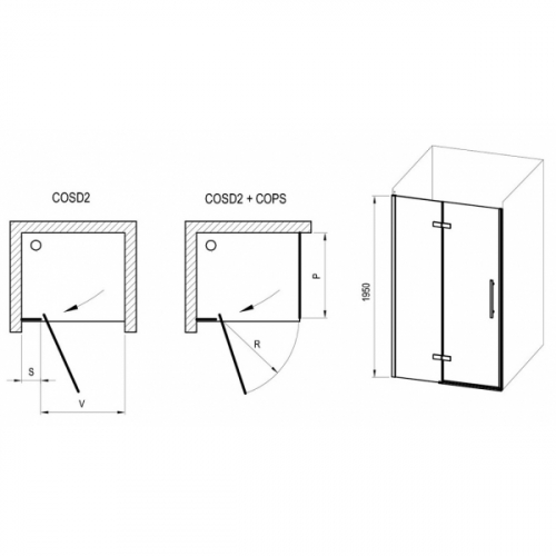 Душові двері Ravak Cool COSD2-120 Transparent, Чорний, безпечне скло, X0VVGC300Z1