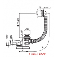 Сифон для ванны Ravak с переливом хром 800 + сток механизм CLICK CLACK, X01472