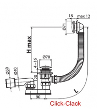 Сифон для ванни Ravak з переливом хром 800 + сток механізм CLICK CLACK, X01472