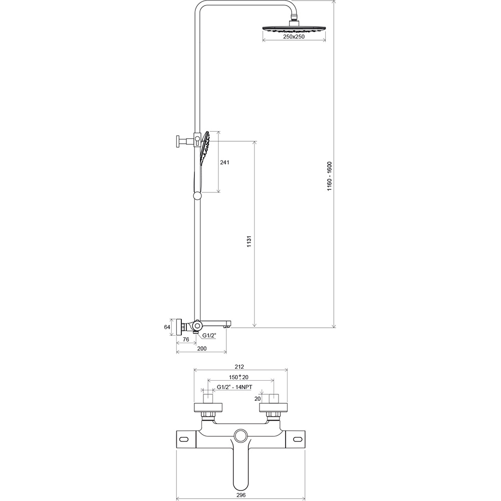 Душевая стойка с термостатическим смесителем и ручным душем Ravak Termo 300, X070098