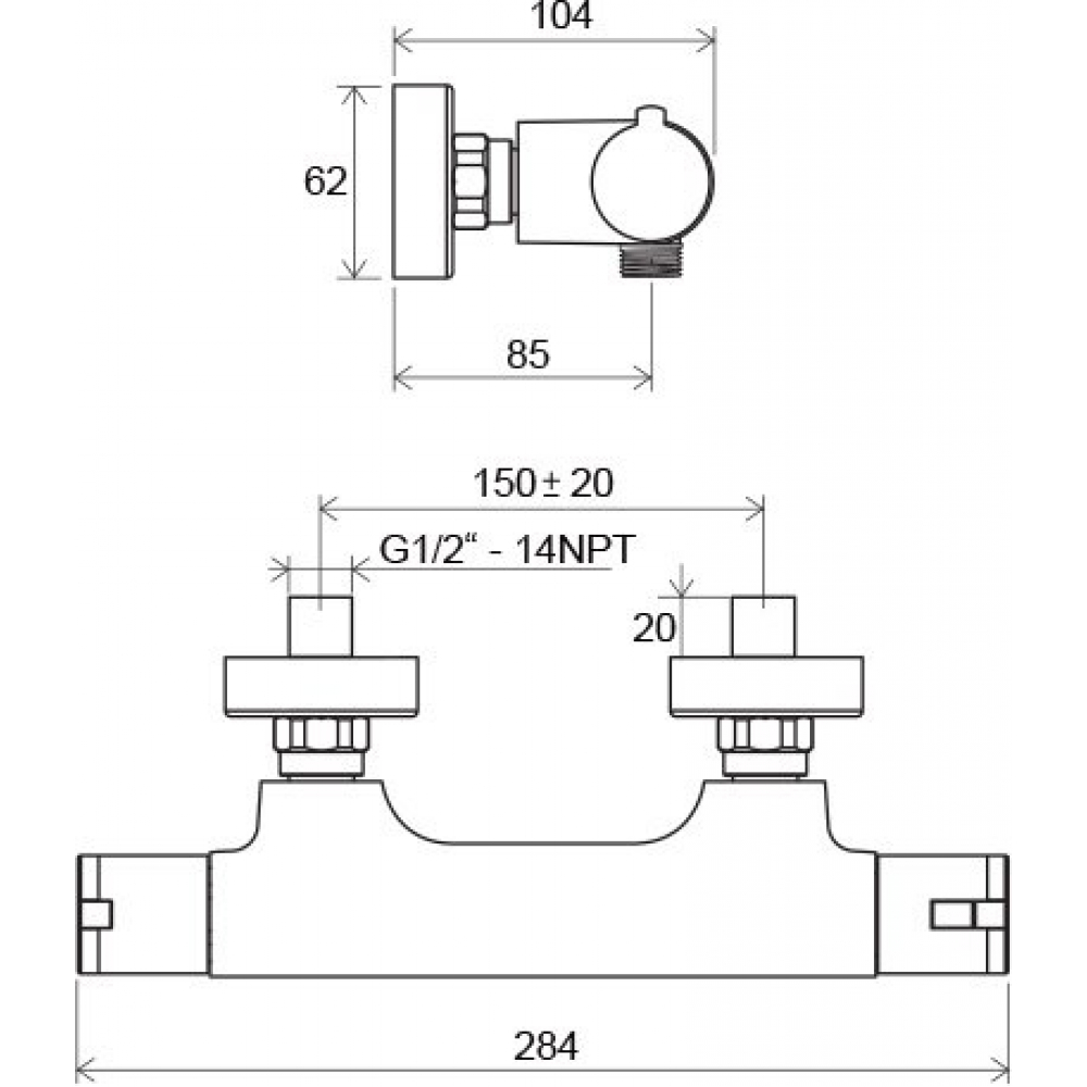 Термостатический настенный смеситель для душа Ravak TERMO, X070034