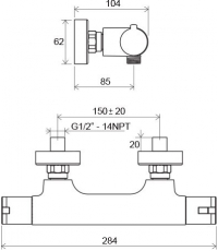 Термостатический настенный смеситель для душа Ravak TERMO TE 032.00/150, X070034