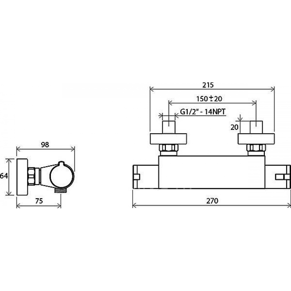 Термостатический настенный смеситель для душа без лейки 150мм Ravak TERMO, X070051